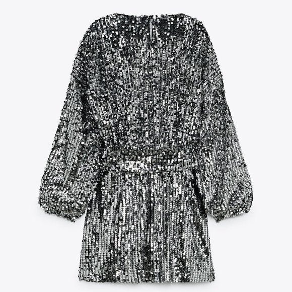 Zara Sequin Mini Dress Silver - Picture 13 of 16